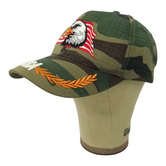 Bald Eagle USA Flag Camo Strapback Cap Embroidered Curved Brim Baseball Hat - Picture 2 of 13